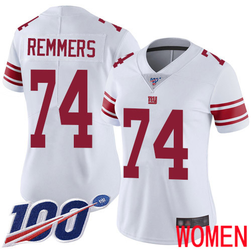 Women New York Giants 74 Mike Remmers White Vapor Untouchable Limited Player 100th Season Football NFL Jersey